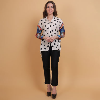 Polka Dot Floral Sleeves Women Shirt