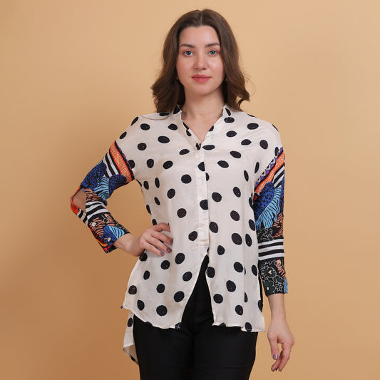 Polka Dot Floral Sleeves Women Shirt