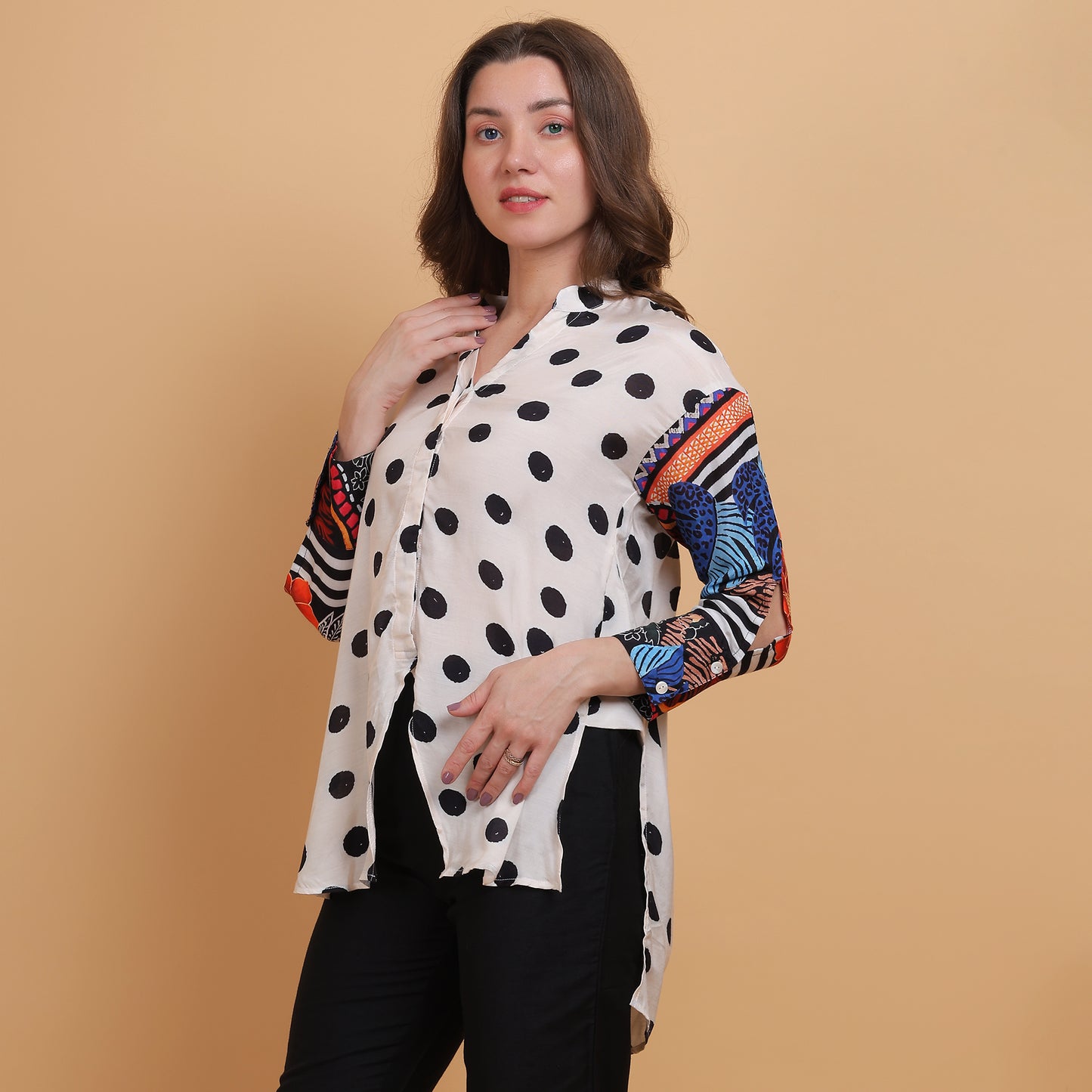 Polka Dot Floral Sleeves Women Shirt