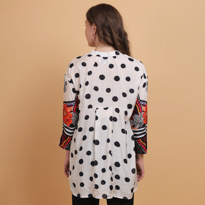 Polka Dot Floral Sleeves Women Shirt