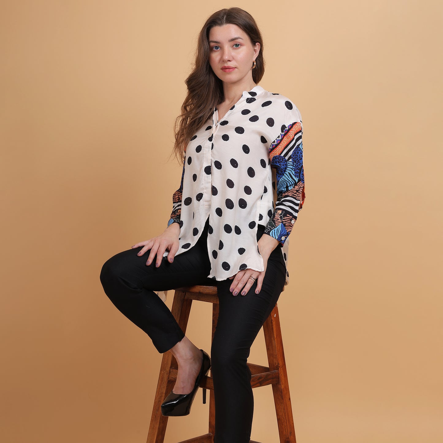 Polka Dot Floral Sleeves Women Shirt