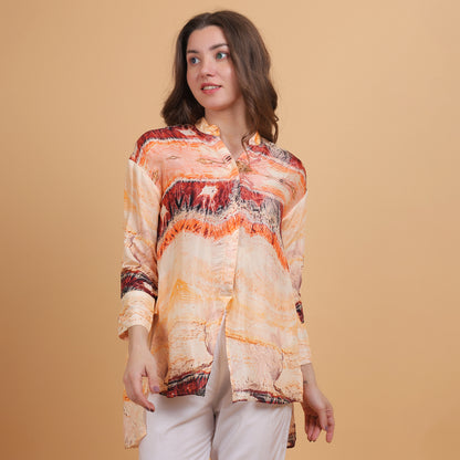 Peach Abstract Printed Women Shirt