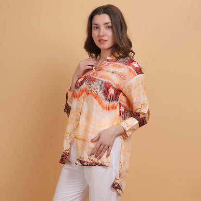 Peach Abstract Printed Women Shirt