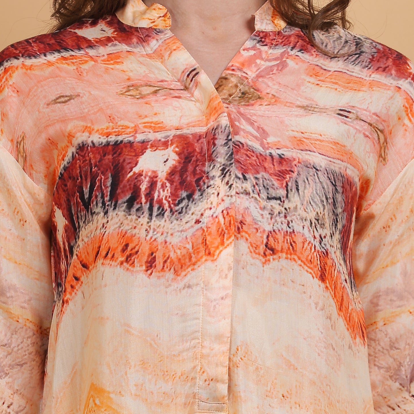 Peach Abstract Printed Women Shirt