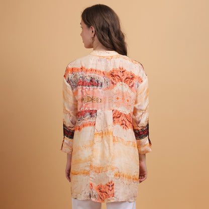 Peach Abstract Printed Women Shirt