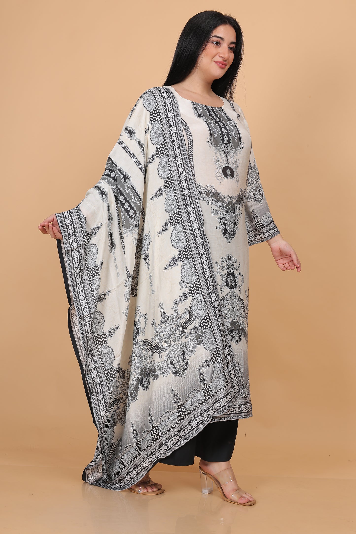 Ivory Printed Silk Blend Pakistani Suit