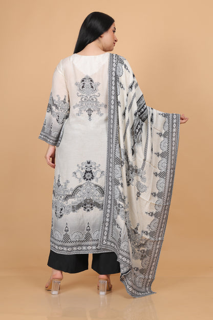 Ivory Printed Silk Blend Pakistani Suit