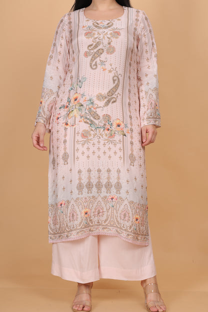 Blush Pink Printed Silk Blend Pakistani Suit