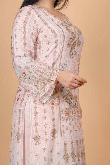 Blush Pink Printed Silk Blend Pakistani Suit