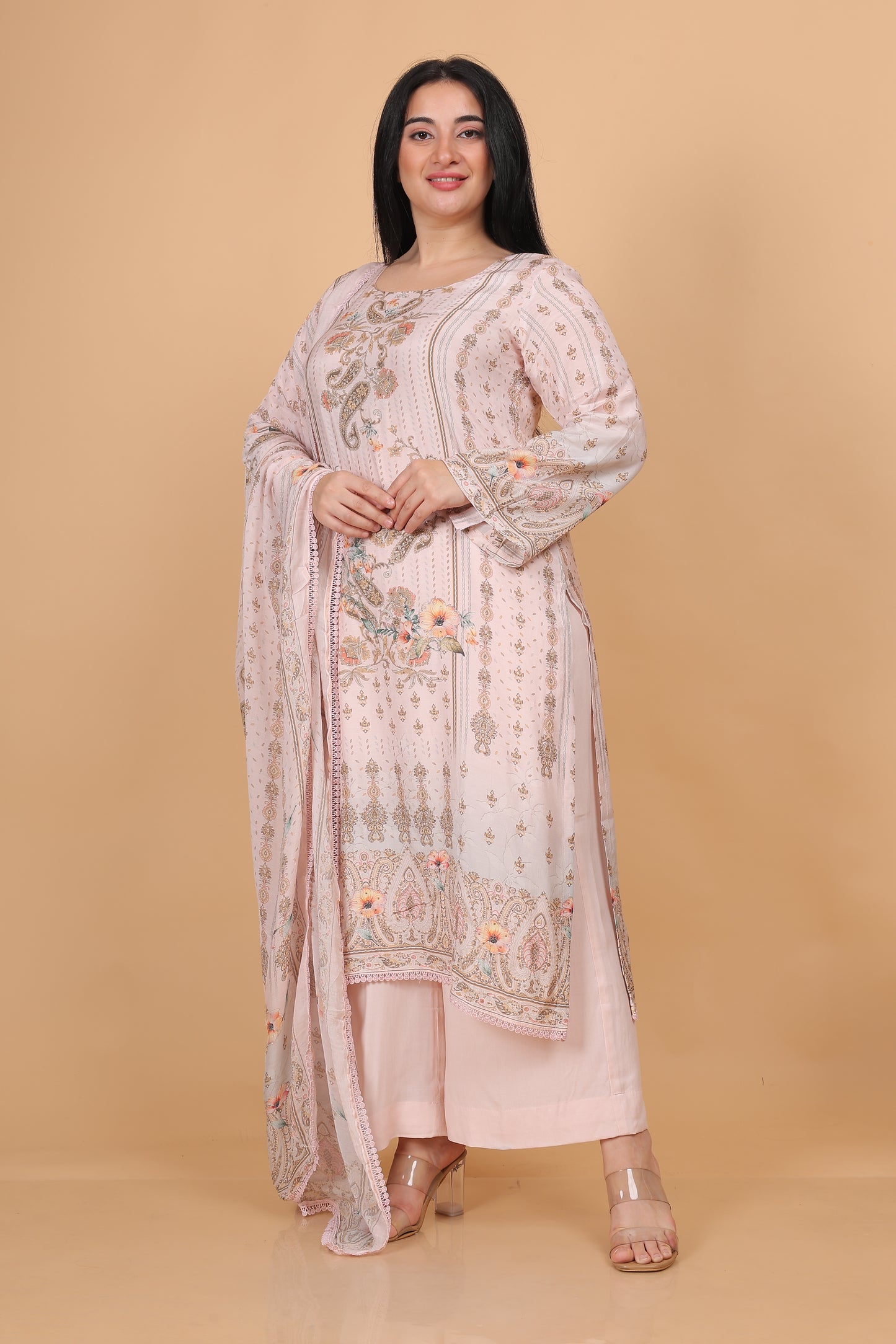 Blush Pink Printed Silk Blend Pakistani Suit