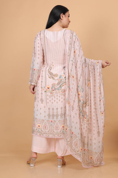 Blush Pink Printed Silk Blend Pakistani Suit