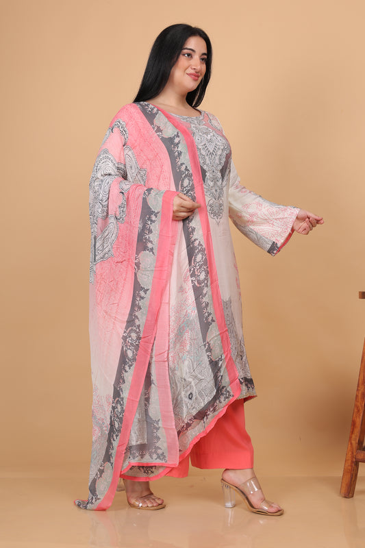 Peach Printed Silk Blend Pakistani Suit