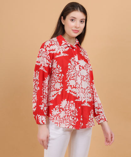 Red Floral Printed Cotton Shirt