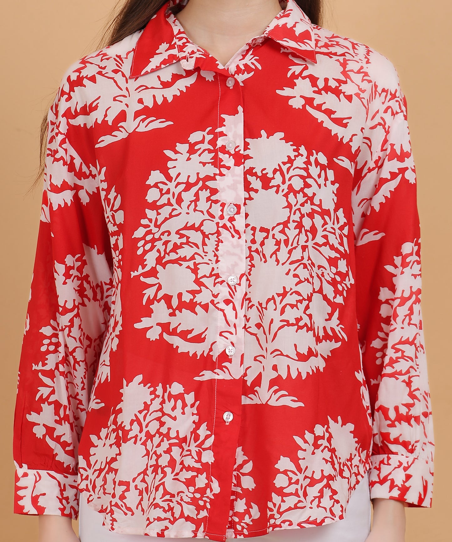 Red Floral Printed Cotton Shirt