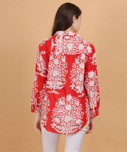 Red Floral Printed Cotton Shirt