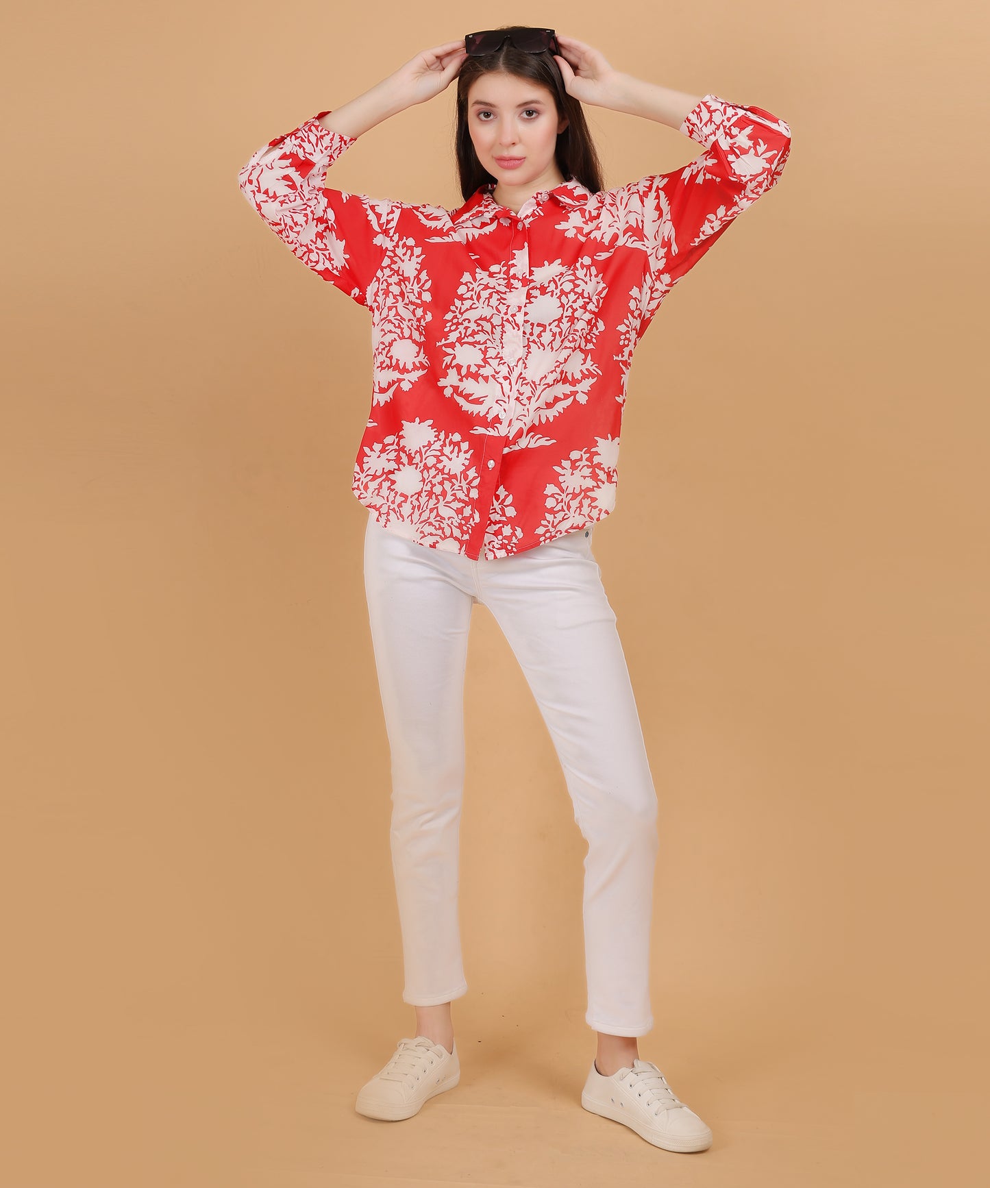 Red Floral Printed Cotton Shirt