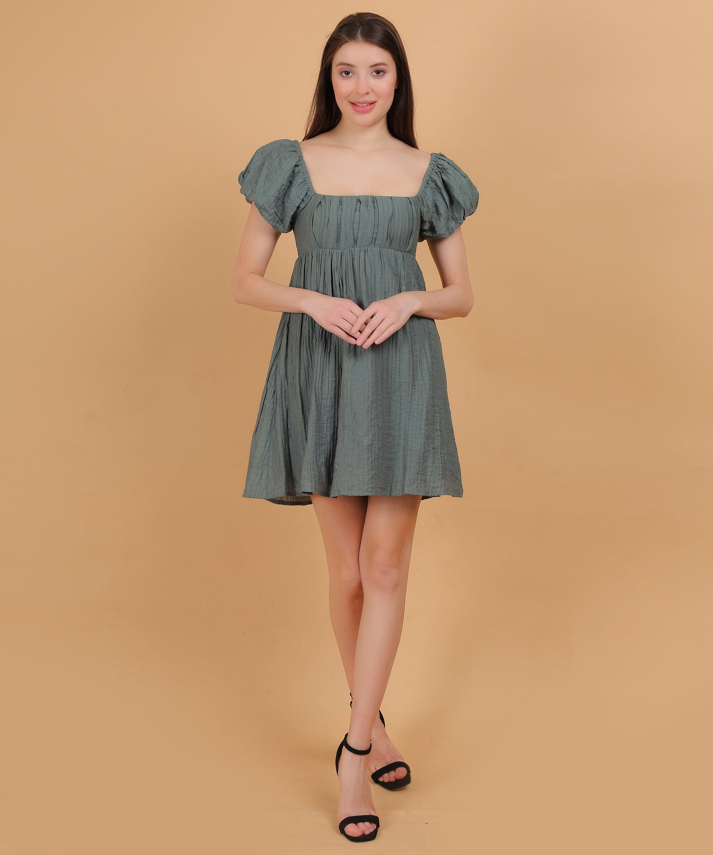 Puff-sleeved babydoll dress