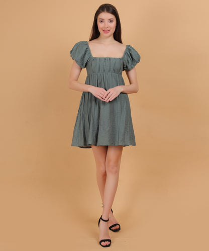 Puff-sleeved babydoll dress