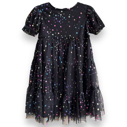 Girls Multicolor Star Print Pleated Detail Tiered Fit & Flare Dress