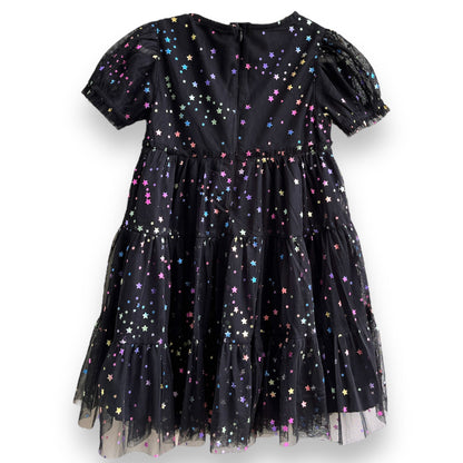 Girls Multicolor Star Print Pleated Detail Tiered Fit & Flare Dress