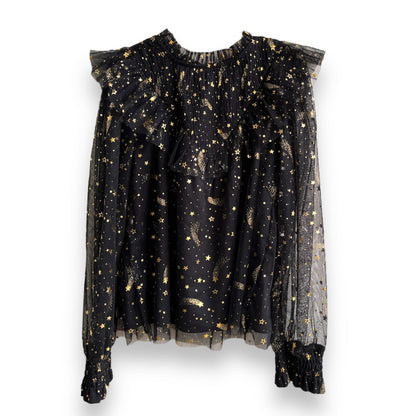 Girls Stars Printed Cuffed Sleeves Sparkly Fit & Flare Dress