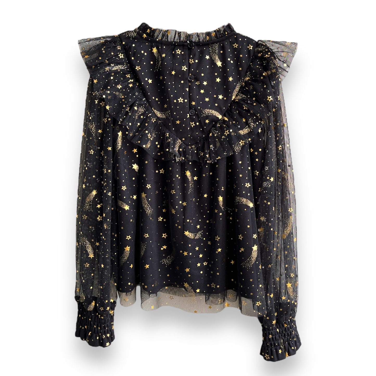 Girls Stars Printed Cuffed Sleeves Sparkly Fit & Flare Dress