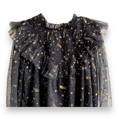 Girls Stars Printed Cuffed Sleeves Sparkly Fit & Flare Dress