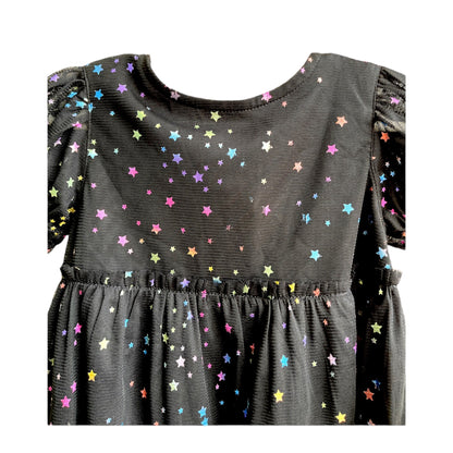 Girls Multicolor Star Print Pleated Detail Tiered Fit & Flare Dress