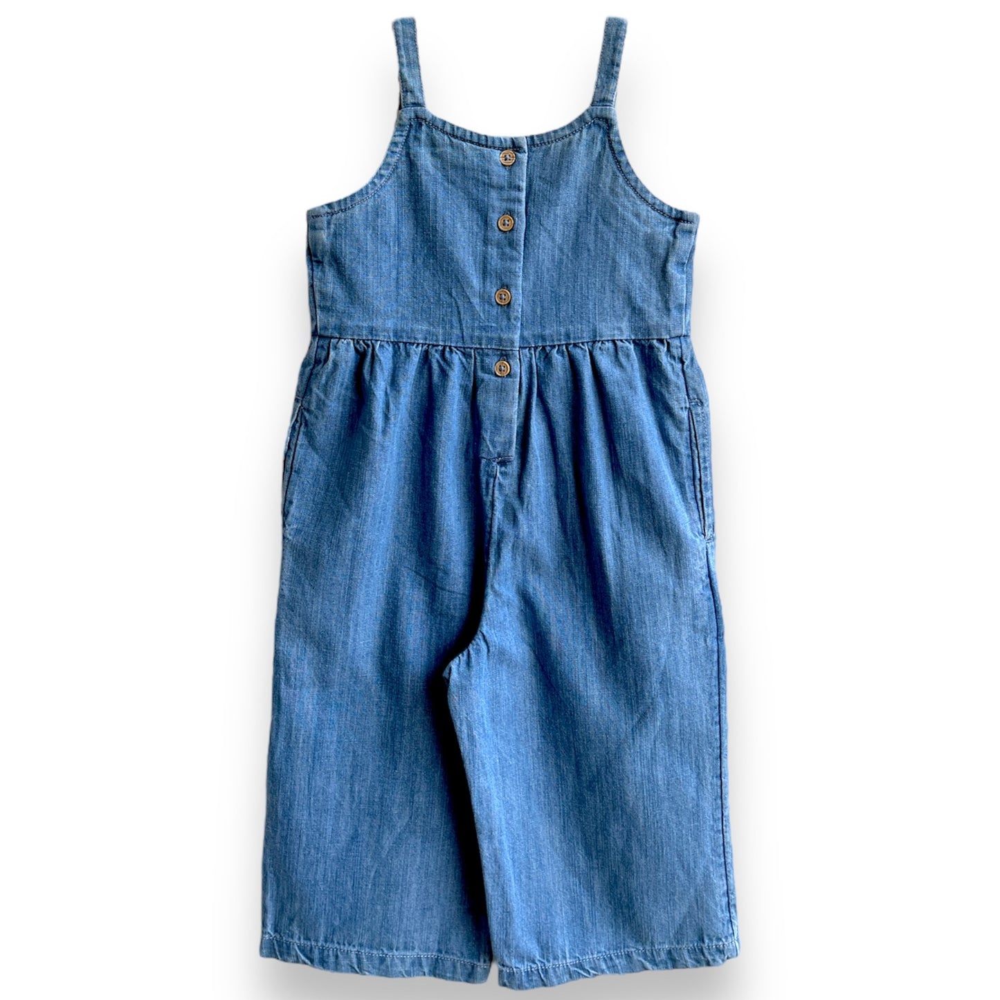 Girls Floral Embroidered Denim Dungaree Dress