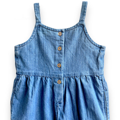 Girls Floral Embroidered Denim Dungaree Dress