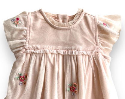 Girls Floral Embroidered Flutter Sleeves A-Line Dress