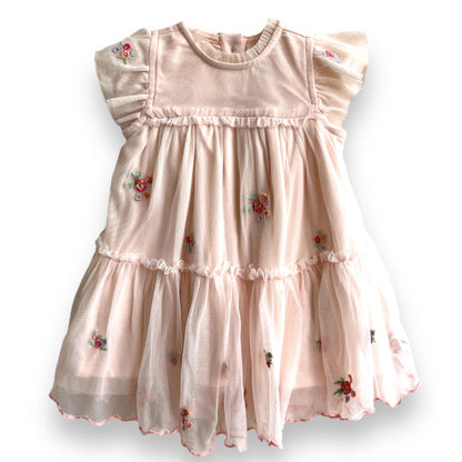 Girls Floral Embroidered Flutter Sleeves A-Line Dress