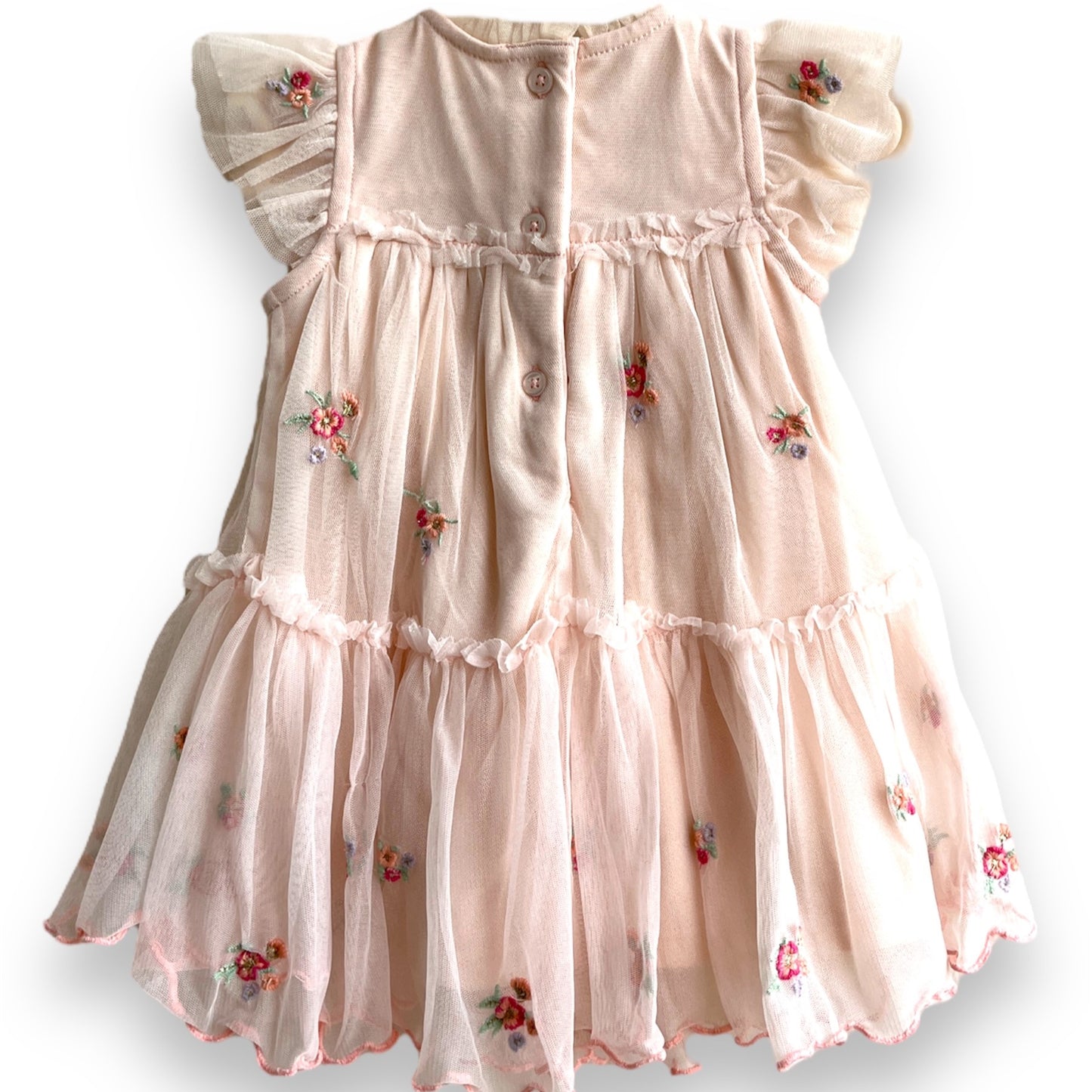 Girls Floral Embroidered Flutter Sleeves A-Line Dress