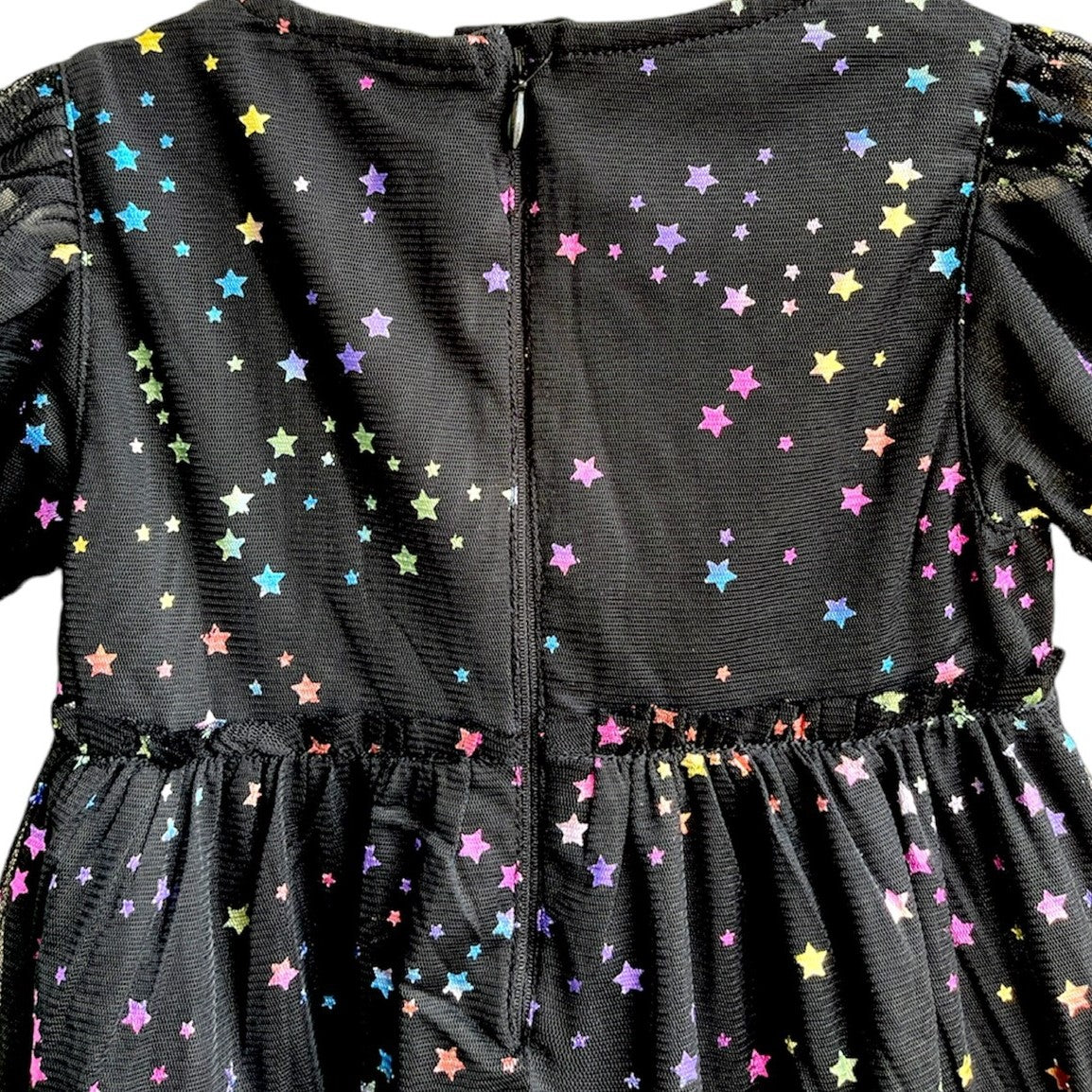 Girls Multicolor Star Print Pleated Detail Tiered Fit & Flare Dress