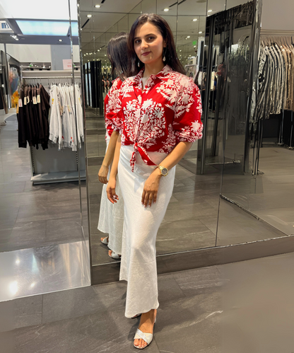 Red Floral Printed Cotton Shirt