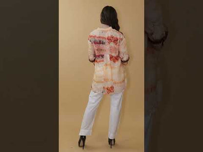 Peach Abstract Printed Women Shirt